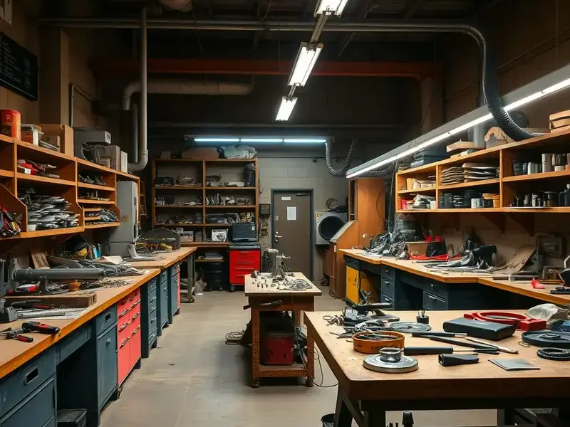 Industrial repair workshop interior