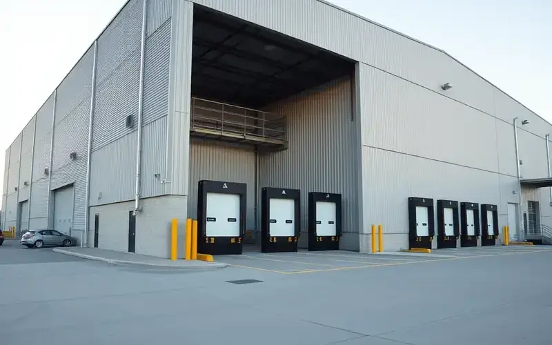 Wide shot of industrial warehouse facility